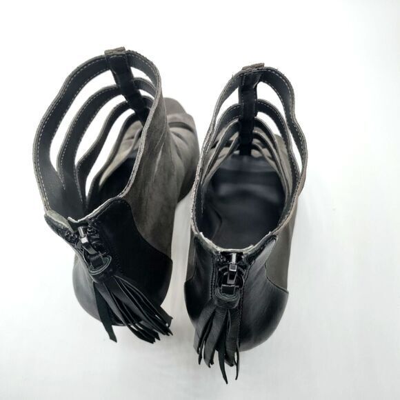 Lord & Taylor 424 Fifth Women 9.5 Gray Suede Peep Toe Leather Zipper Tassel Sexy - Picture 3 of 6